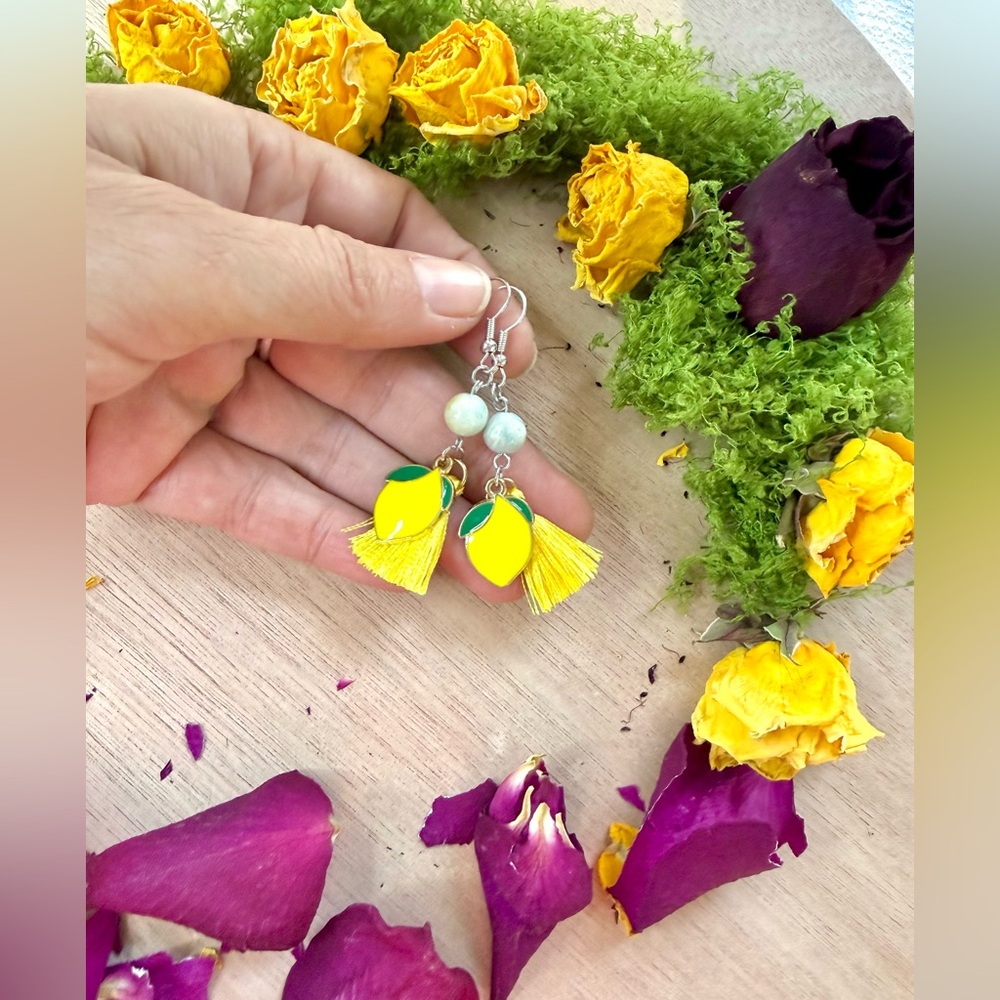 Handmade Amazonite Earrings with Lemon Charms